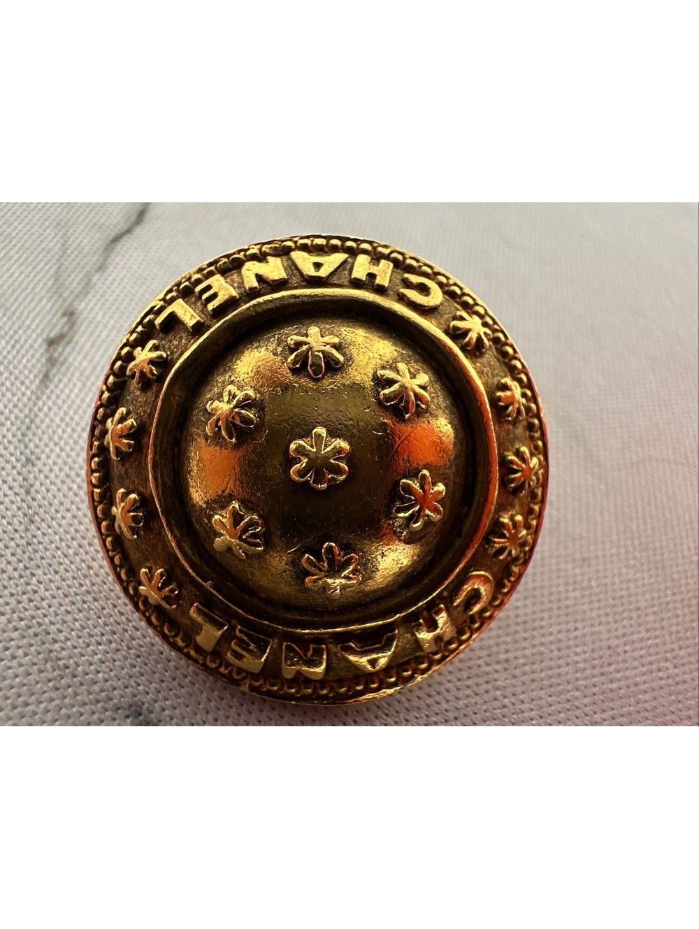 Vintage Chanel Gold Tone CHANEL Logo Clover Dome Cufflink Made in France 1980s